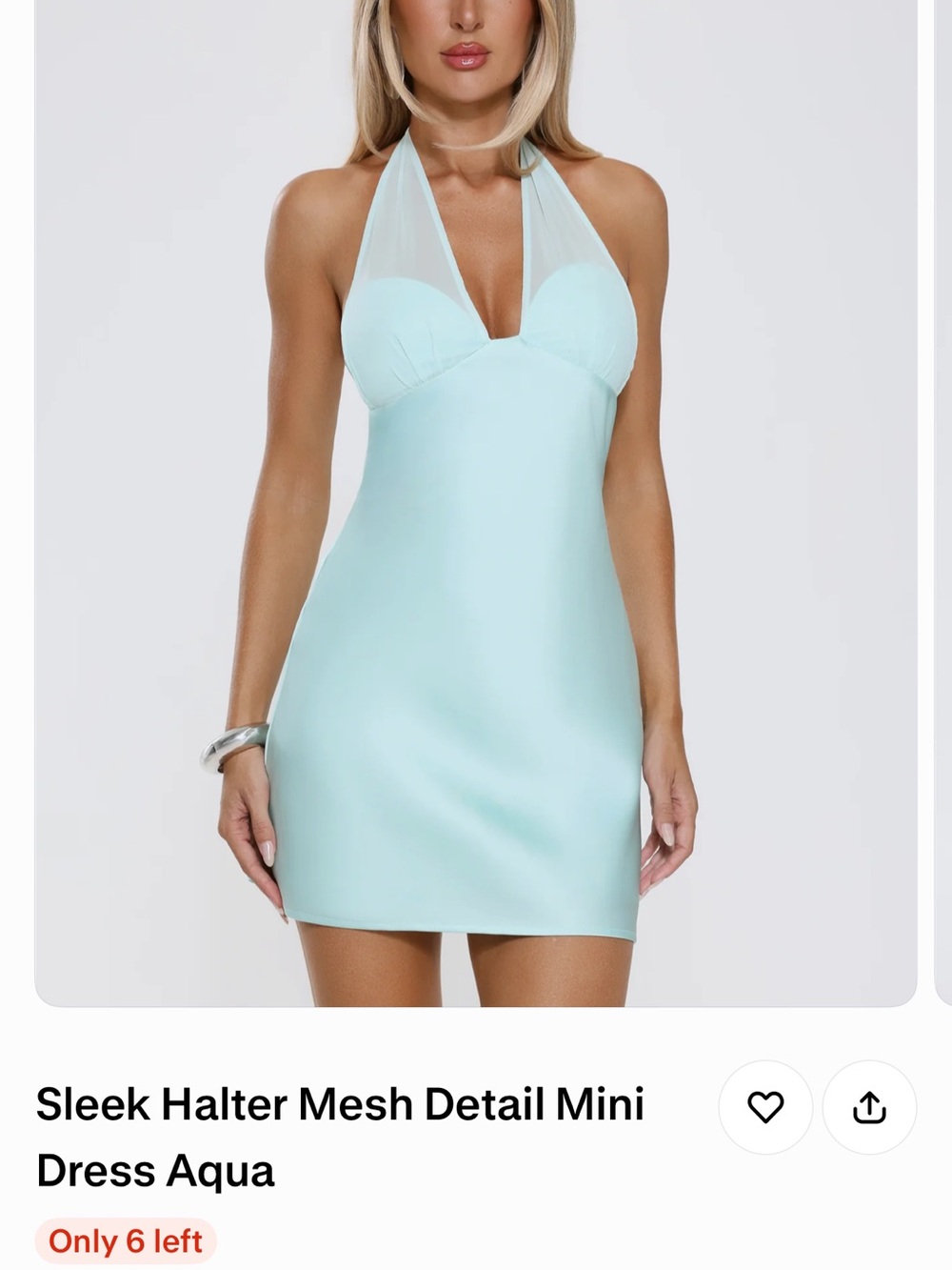Hello Molly Aqua Halter Mini Dress with Mesh Accents